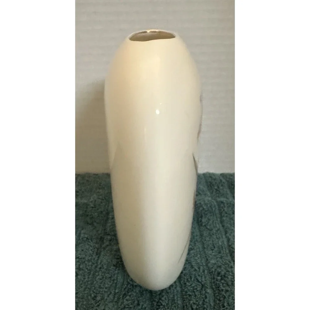 Vintage Japanese Flat Pillow Vase White Porcelain Iris Flower Butterfly Gold Rim